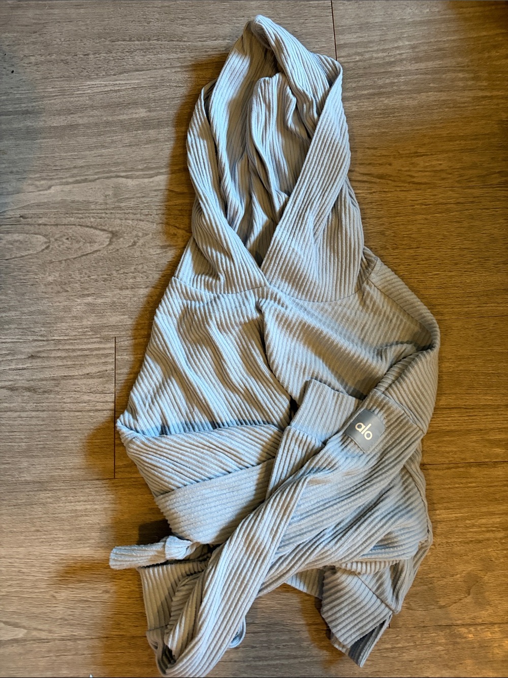 Alo Ribbed Hoodie in Light Blue